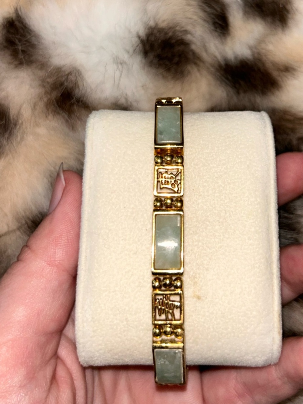 Vintage Gold Plated Jadeite Good Luck Character Statement Panel Bracelet - Picture 6 of 12